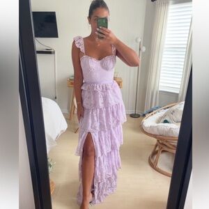 Tularosa Cantina Lilac Tiered Lace Dress